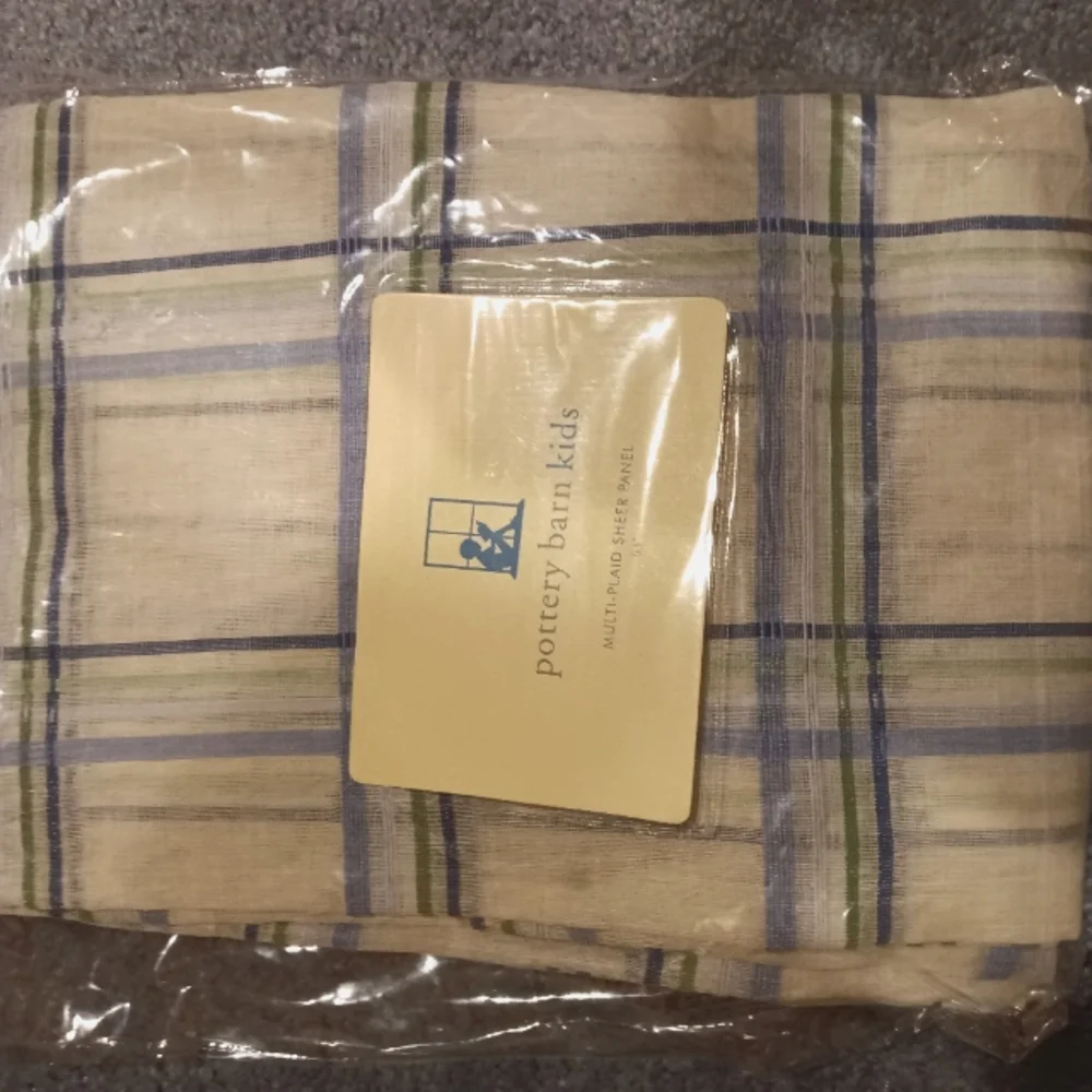 NEW Pottery Barn Kids SINGLE Multi-Plaid Sheer Panel White/Green/Blue 63x44